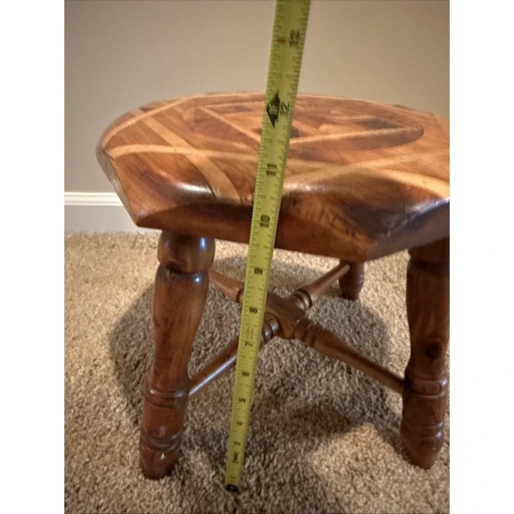 VTG Inlaid Wood Footstool Marquetry Geometric Pattern MCM 10.5
